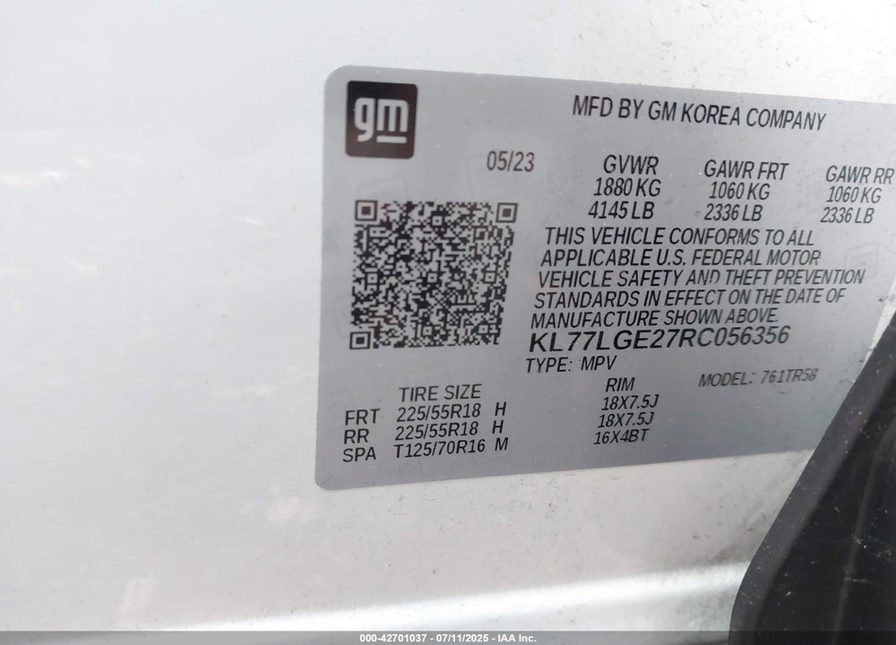 2024 CHEVROLET TRAX VIN: KL77LGE27RC056356