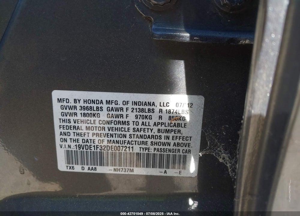 2013 ACURA ILX VIN: 19VDE1F32DE007211