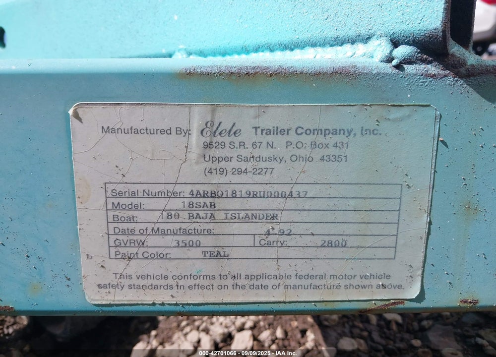 1992 TRAILER BAJA BOAT/ VIN: AGCC1698K192