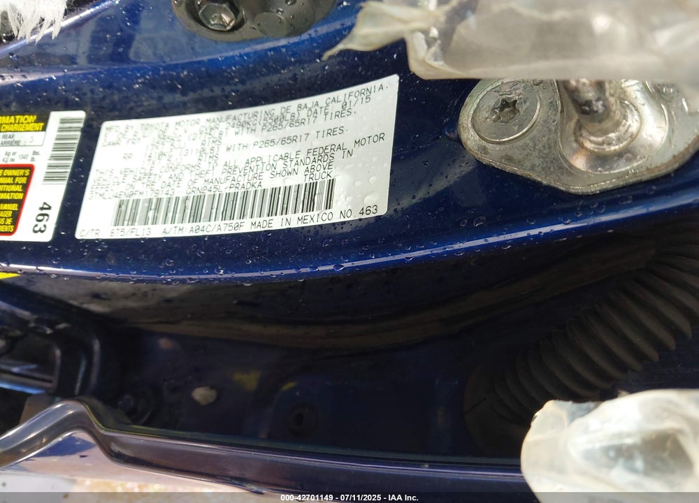 2015 TOYOTA TACOMA VIN: 3TMLU4EN0FM179143