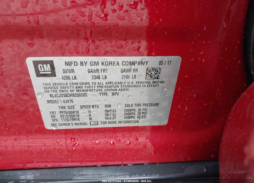 2017 BUICK ENCORE VIN: KL4CJDSB3HB206505