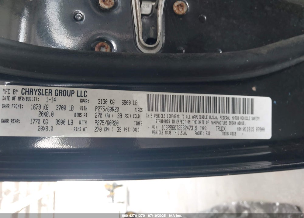 2014 RAM 1500 VIN: 1C6RR6KT2ES247319