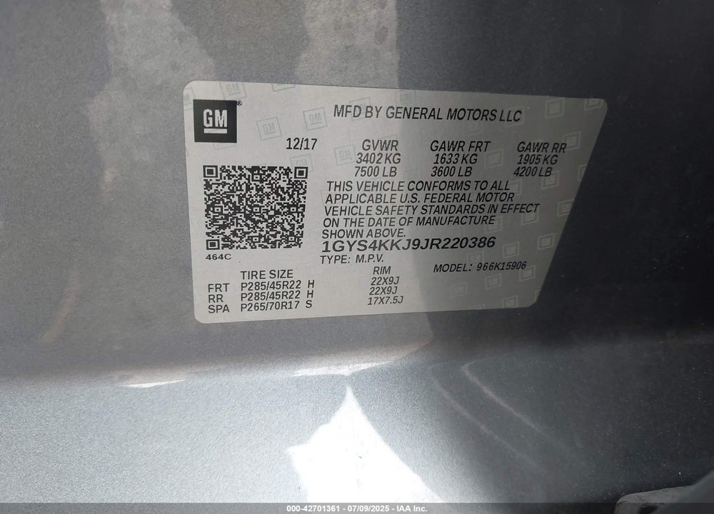 2018 CADILLAC ESCALADE ESV PLATINUM VIN: 1GYS4KKJ9JR220386