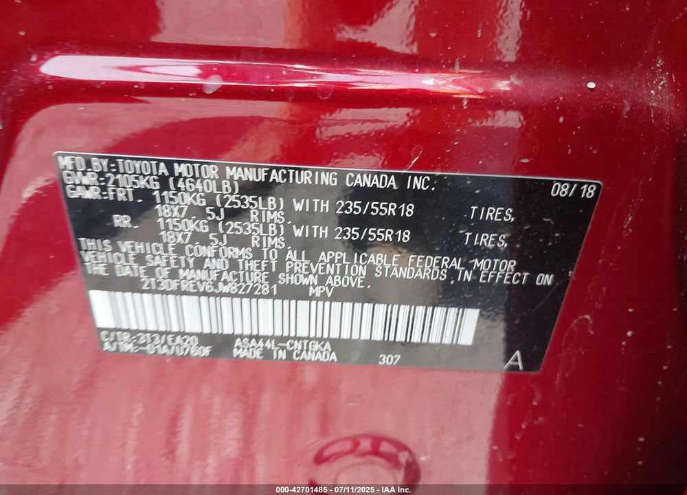 2018 TOYOTA RAV4 LIMITED VIN: 2T3DFREV6JW827281