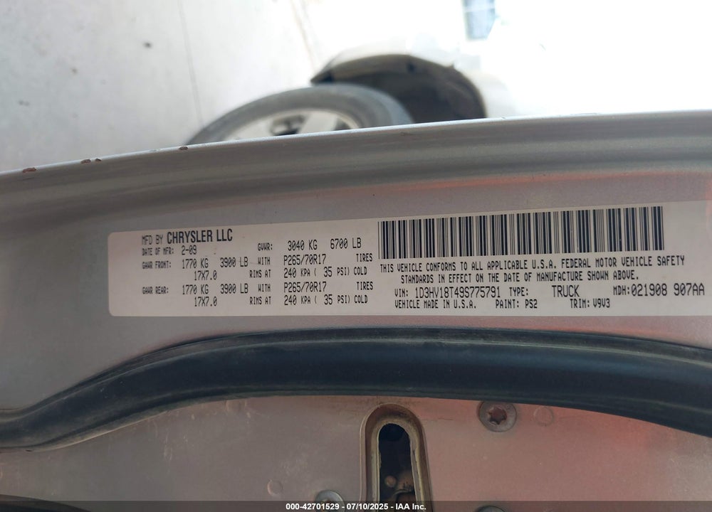 2009 DODGE RAM 1500 VIN: 1D3HV18T49S775791