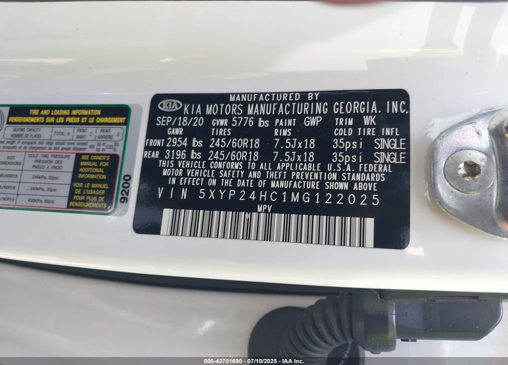 2021 KIA TELLURIDE VIN: 5XYP24HC1MG122025