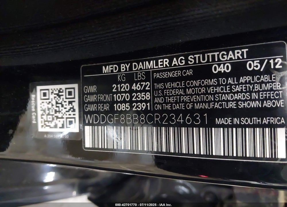 2012 MERCEDES-BENZ C 300 LUXURY 4MATIC/SPORT 4MATIC VIN: WDDGF8BB8CR234631