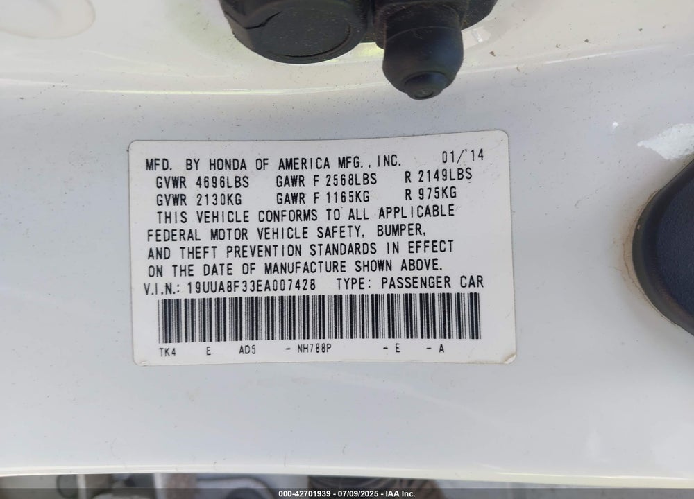 2014 ACURA TL VIN: 19UUA8F33EA007428
