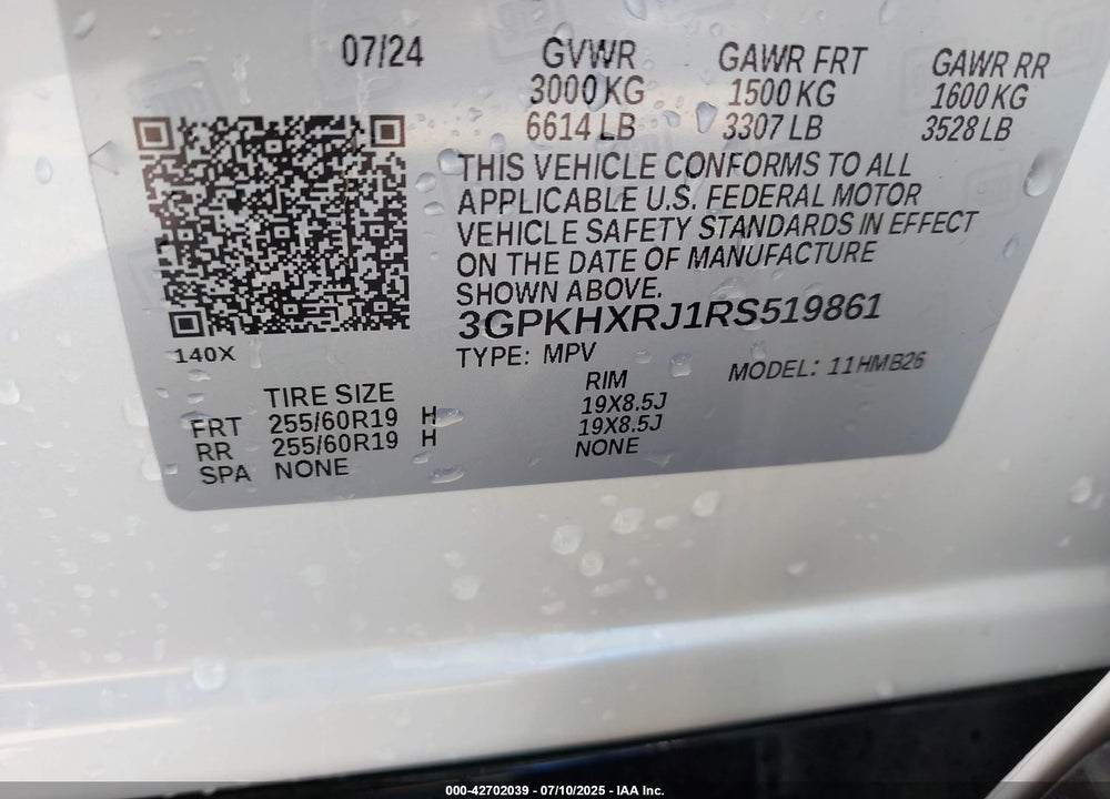 2024 HONDA PROLOGUE VIN: 3GPKHXRJ1RS519861