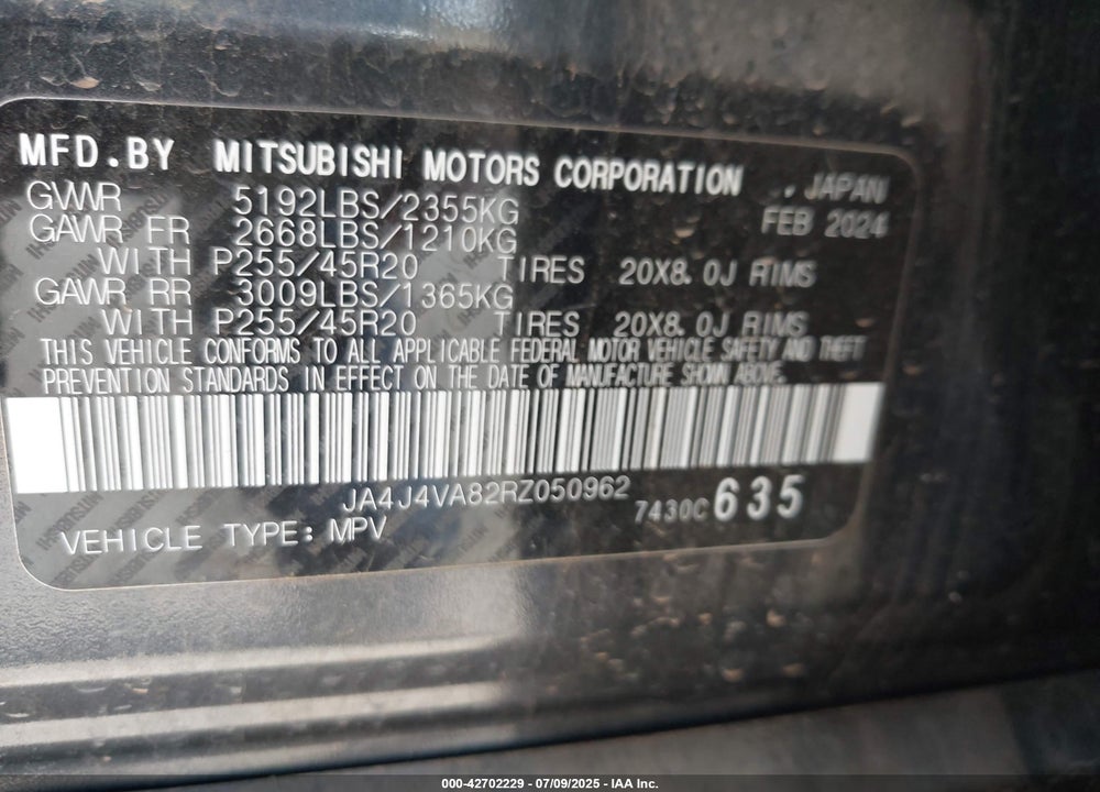 2024 MITSUBISHI OUTLANDER SE 2.5 S-AWC/SE BLACK EDITION S-AWC/SE BLACK EDITION W/PANO ROOF S-AWC/SE RALLIART S-AWC VIN: JA4J4VA82RZ050962