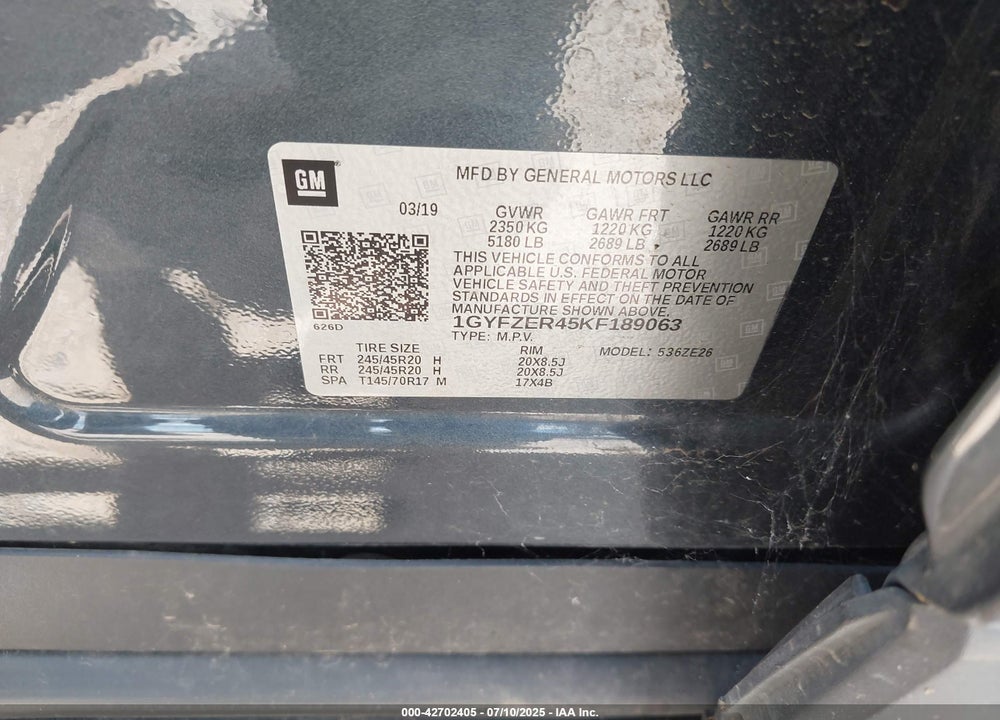 2019 CADILLAC XT4 VIN: 1GYFZER45KF189063