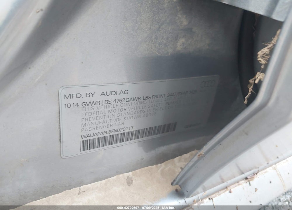 2015 AUDI A4 VIN: WAUAFAFL8FN020113