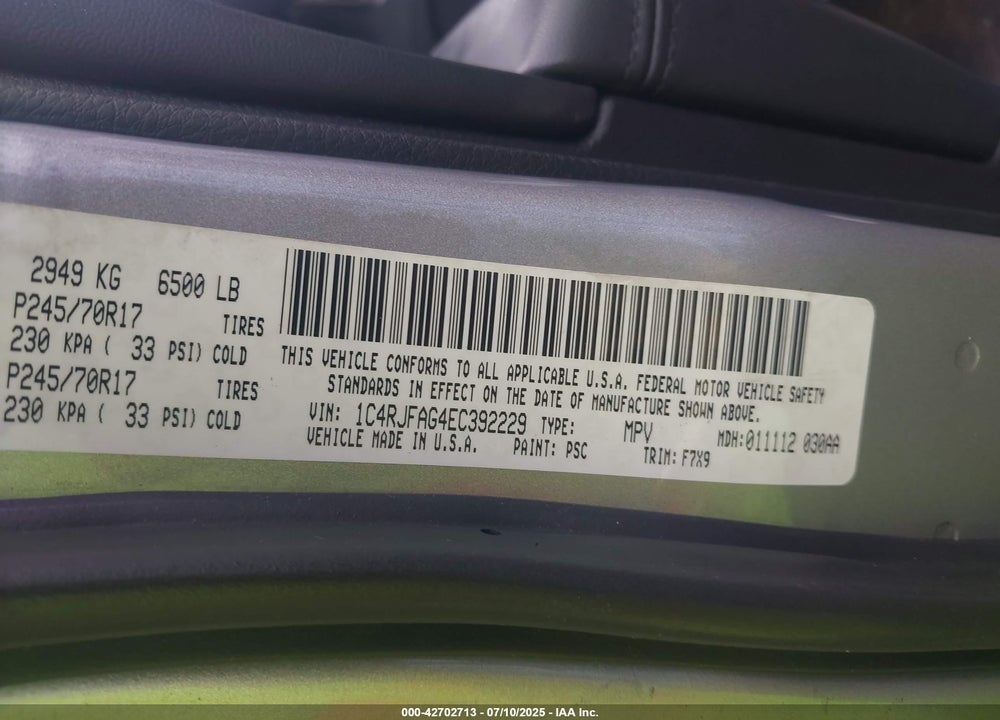 2014 JEEP GRAND CHEROKEE VIN: 1C4RJFAG4EC392229