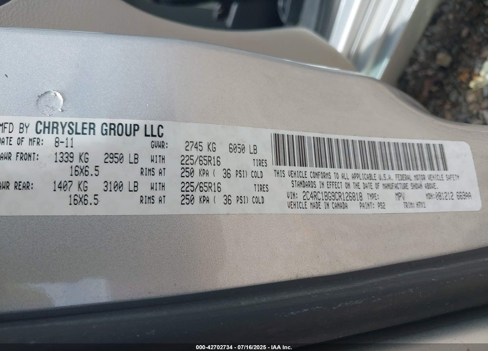 2012 CHRYSLER TOWN & COUNTRY TOURING VIN: 2C4RC1BG9CR126818