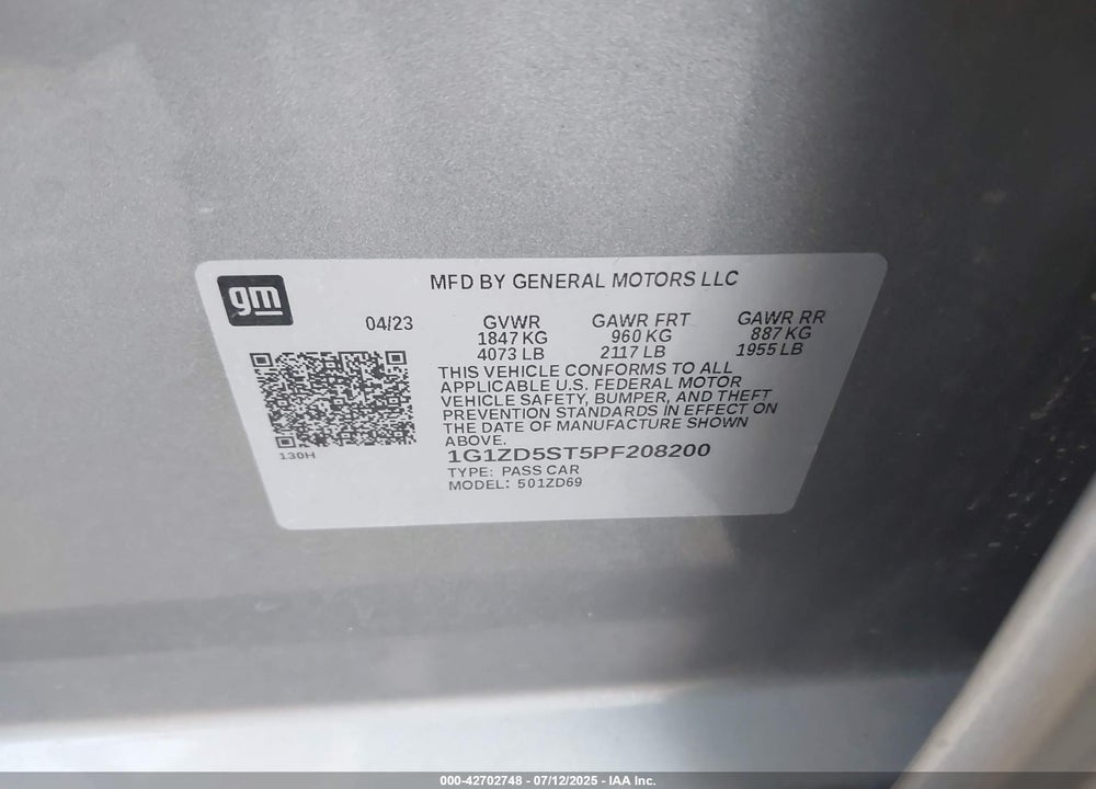 2023 CHEVROLET MALIBU VIN: 1G1ZD5ST5PF208200