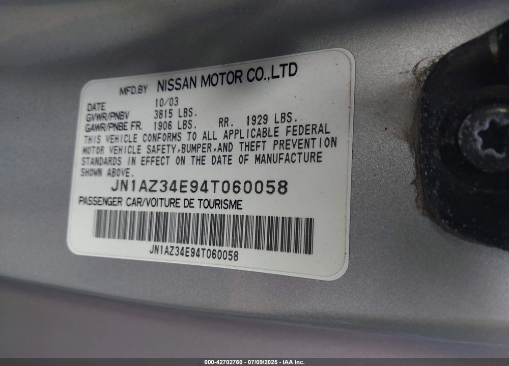 2004 NISSAN 350Z TOURING VIN: JN1AZ34E94T060058