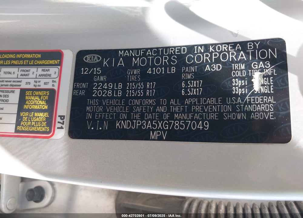 2016 KIA SOUL VIN: KNDJP3A5XG7857049