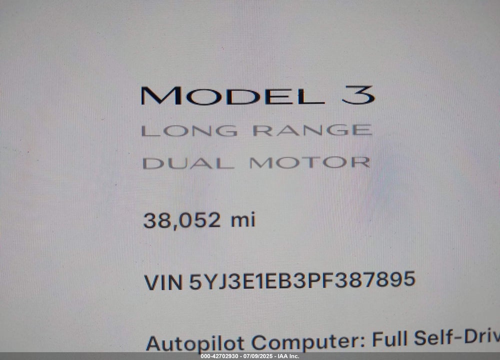 2023 TESLA MODEL 3 VIN: 5YJ3E1EB3PF387895