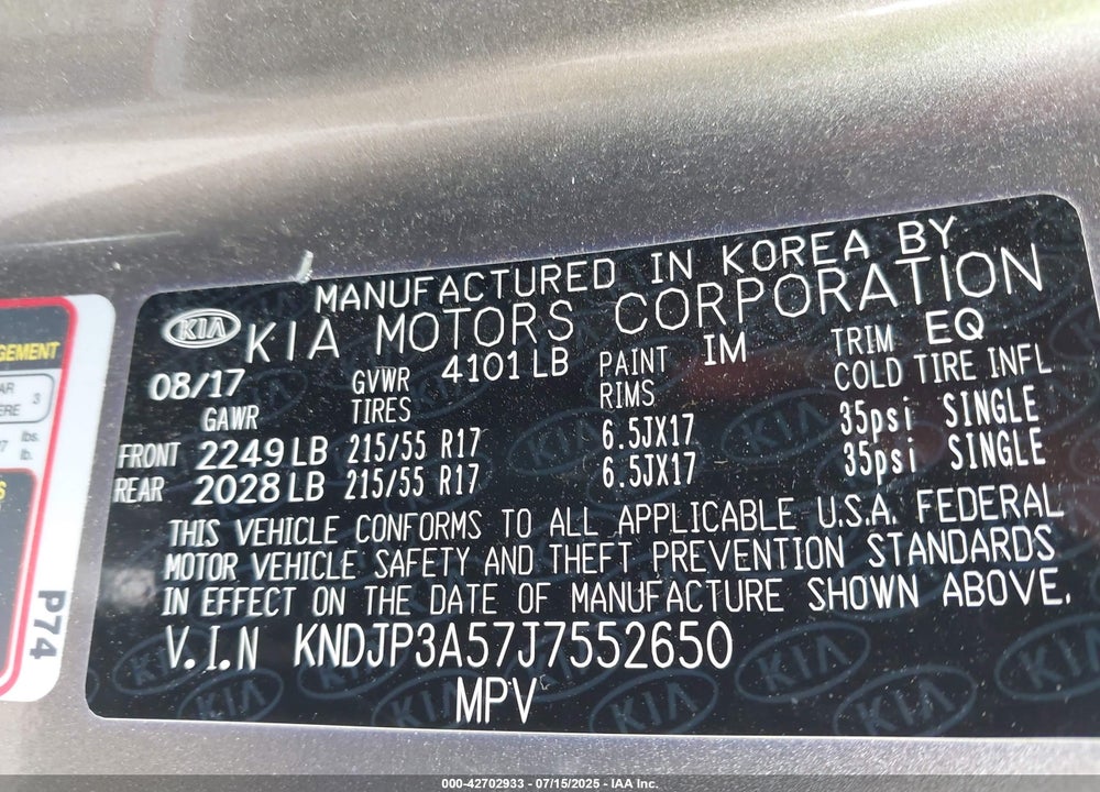 2018 KIA SOUL VIN: KNDJP3A57J7552650