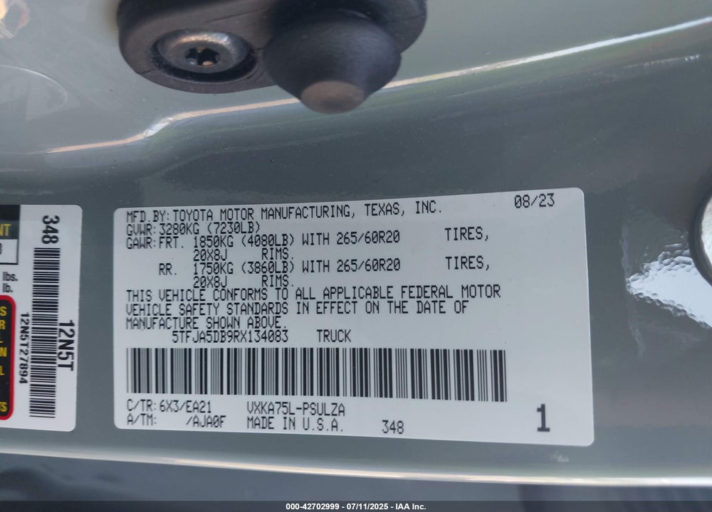 2024 TOYOTA TUNDRA VIN: 5TFJA5DB9RX134083