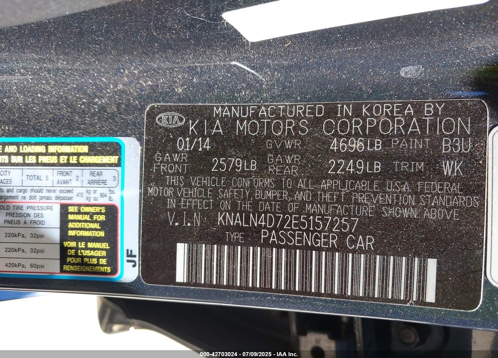 2014 KIA CADENZA VIN: KNALN4D72E5157257