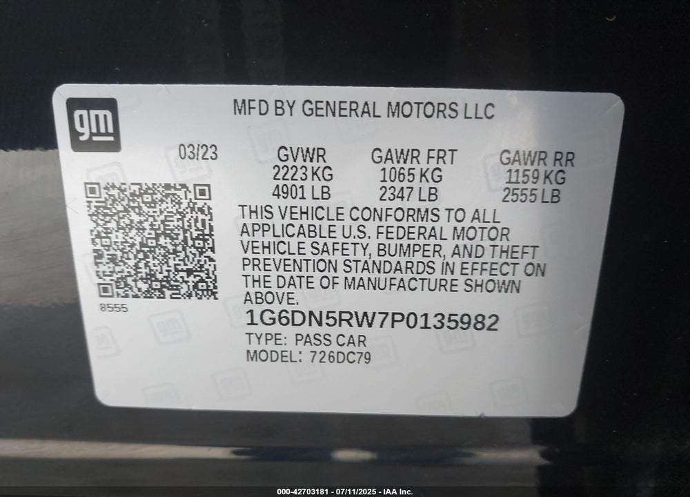 2023 CADILLAC CT5 VIN: 1G6DN5RW7P0135982
