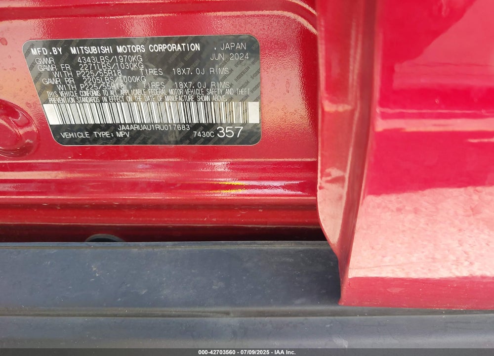 2024 MITSUBISHI OUTLANDER SPORT VIN: JA4ARUAU1RU017683