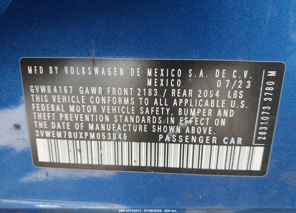2023 VOLKSWAGEN JETTA 1.5T SE VIN: 3VWEM7BUXPM053845