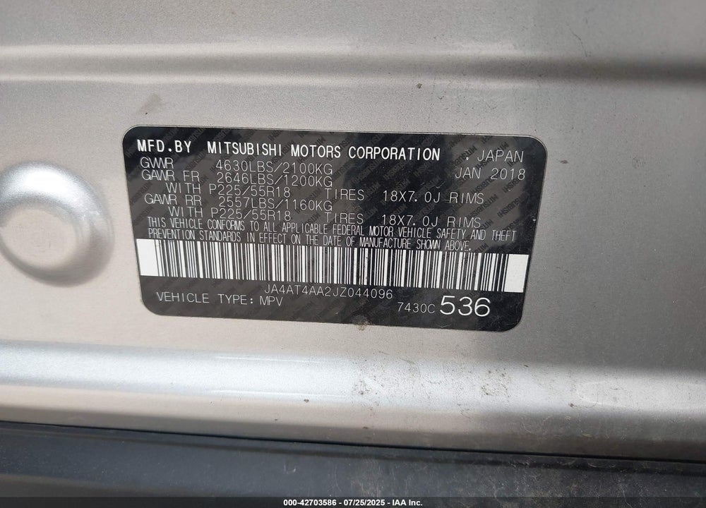 2018 MITSUBISHI ECLIPSE VIN: JA4AT4AA2JZ044096