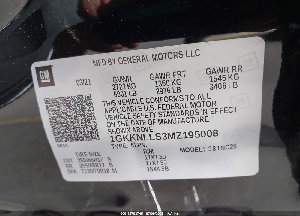 2021 GMC ACADIA AWD AT4 VIN: 1GKKNLLS3MZ195008
