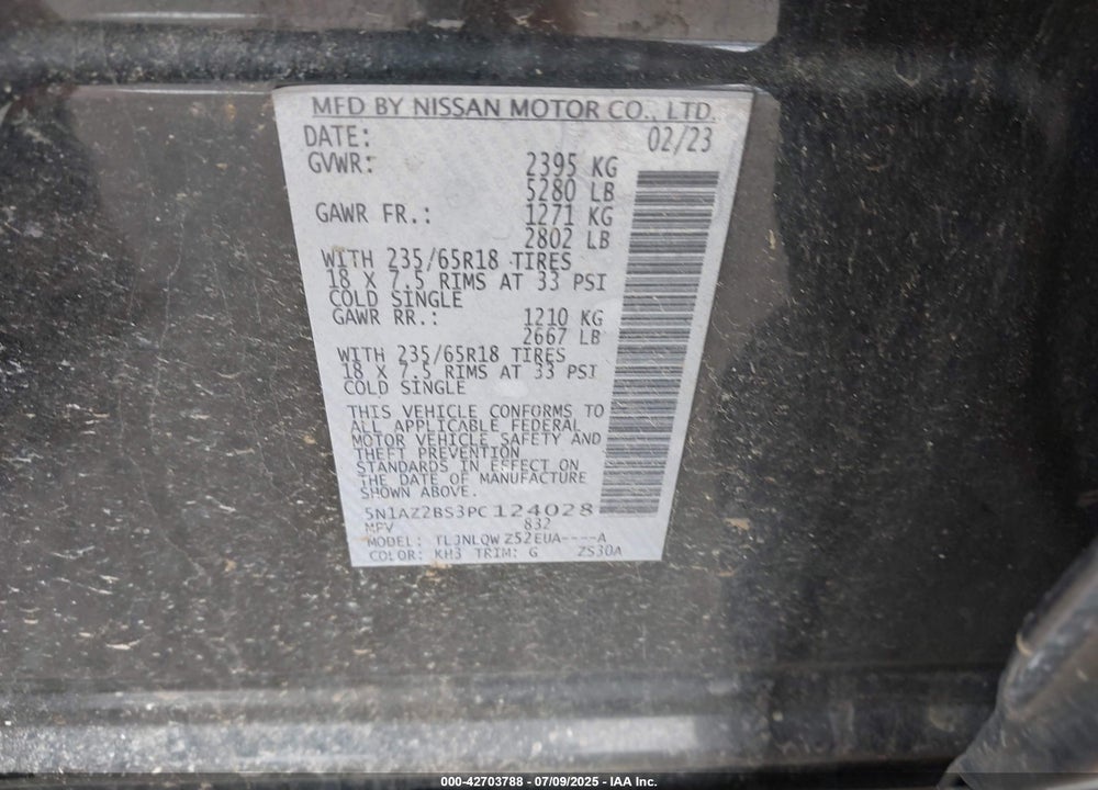 2023 NISSAN MURANO VIN: 5N1AZ2BS3PC124028