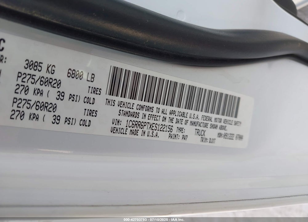 2014 RAM 1500 VIN: 1C6RR6PTXES122156