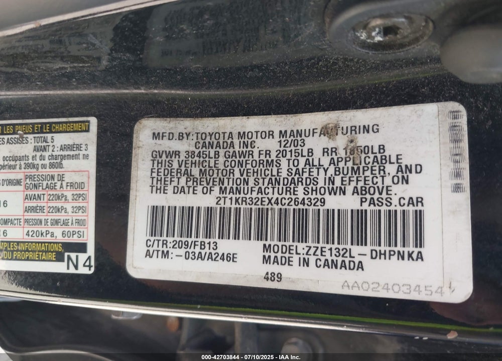 2004 TOYOTA MATRIX/XR VIN: 2T1KR32EX4C264329