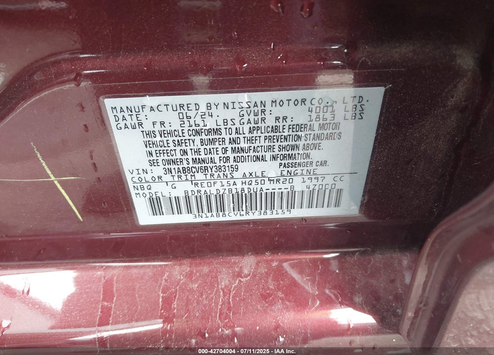 2024 NISSAN SENTRA VIN: 3N1AB8CV6RY383159