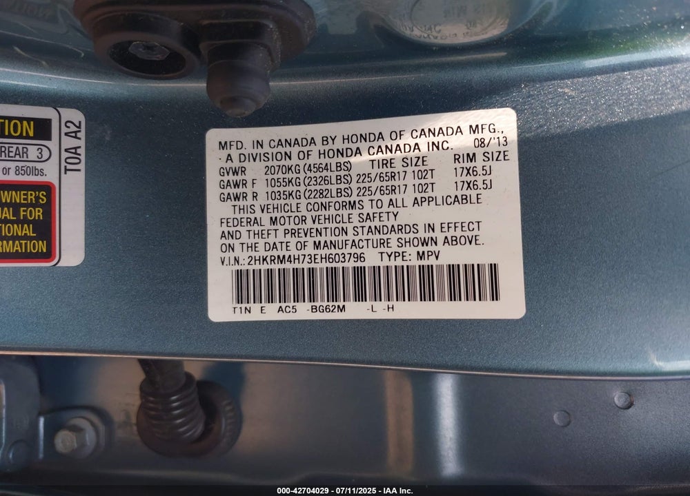 2014 HONDA CR-V VIN: 2HKRM4H73EH603796
