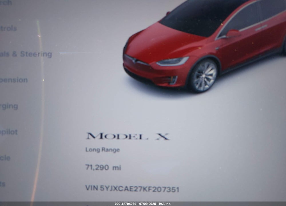 2019 TESLA MODEL X VIN: 5YJXCAE27KF207351