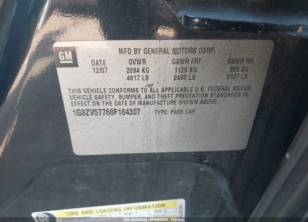 2008 SATURN AURA XR VIN: 1G8ZV57768F184307