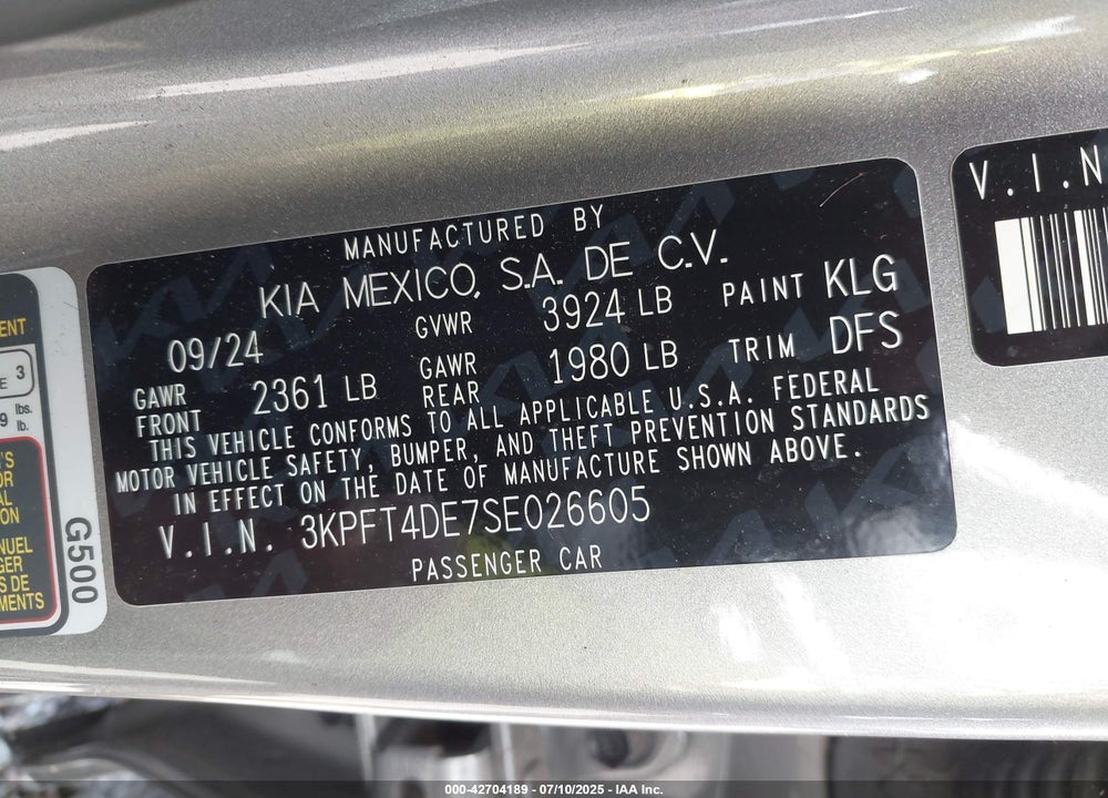 2025 KIA K4 VIN: 3KPFT4DE7SE026605