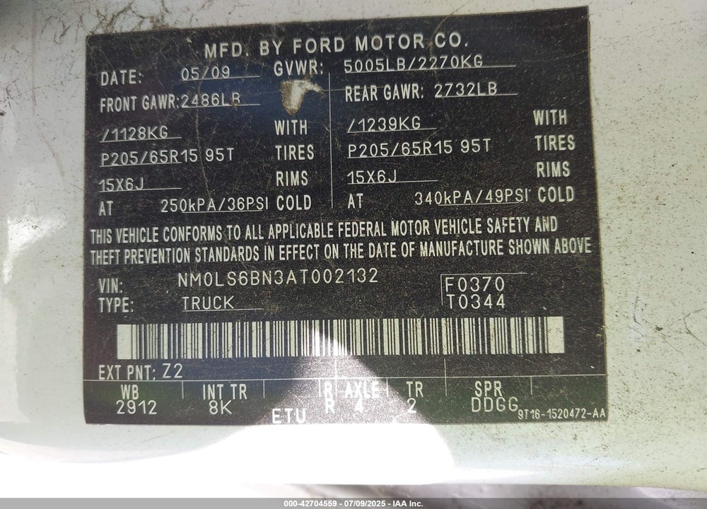 2010 FORD TRANSIT CONNECT XLT VIN: NM0LS6BN3AT002132