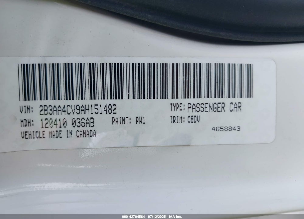 2010 DODGE CHARGER VIN: 2B3AA4CV9AH151482
