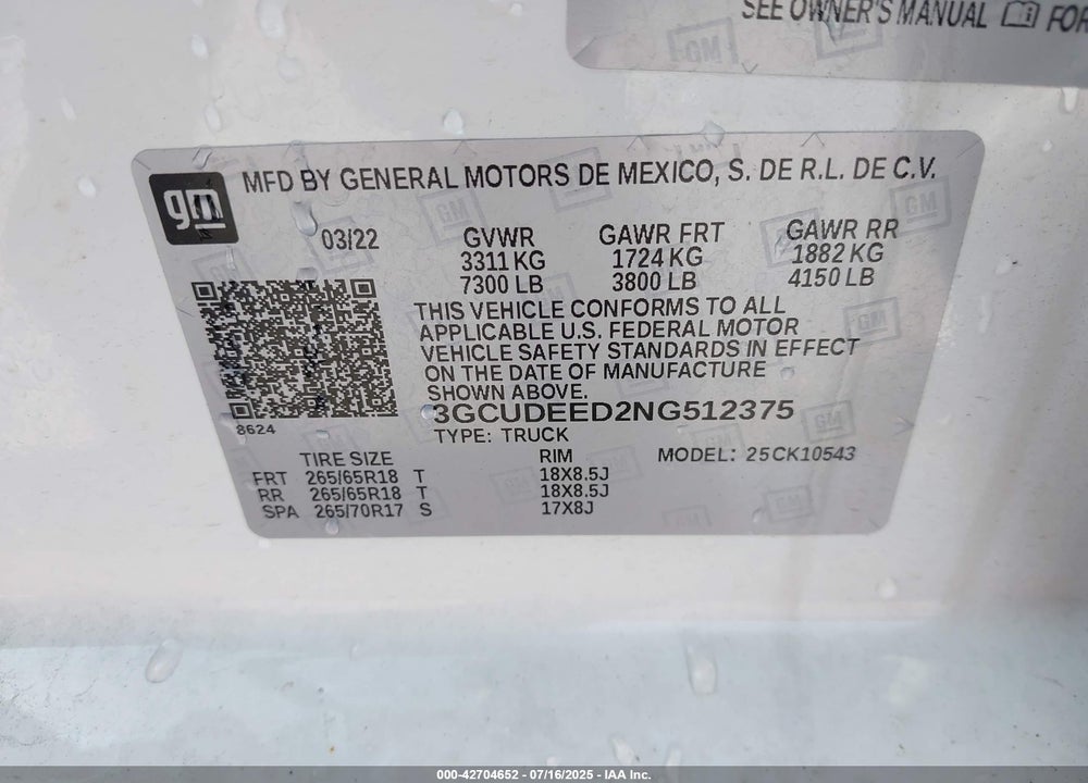 2022 CHEVROLET SILVERADO 1500 VIN: 3GCUDEED2NG512375