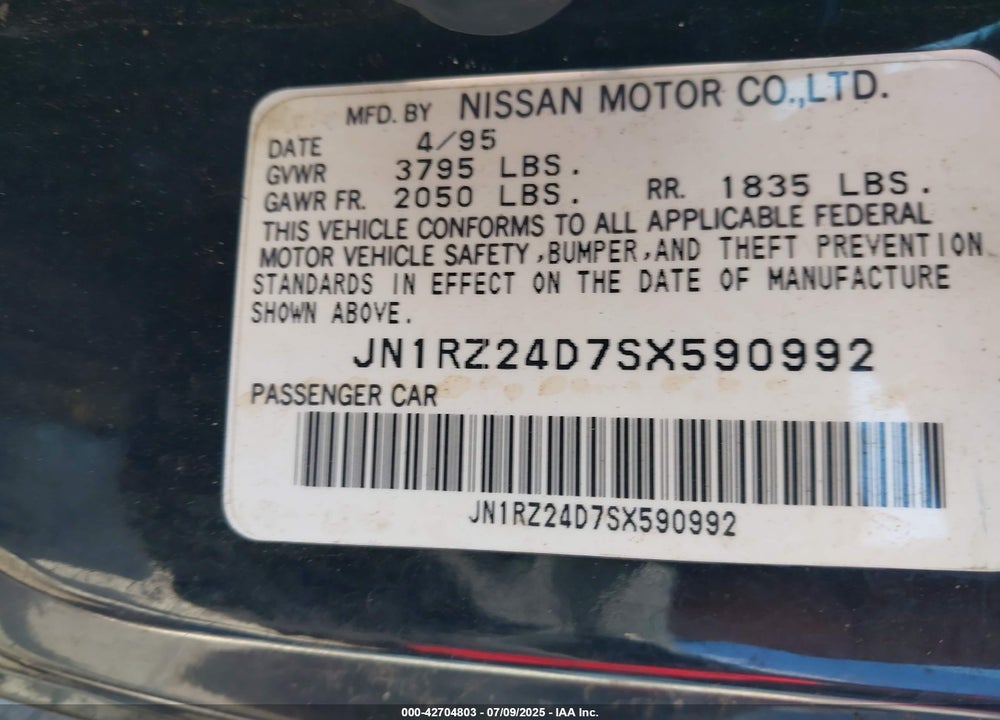 1995 NISSAN 300ZX VIN: JN1RZ24D7SX590992