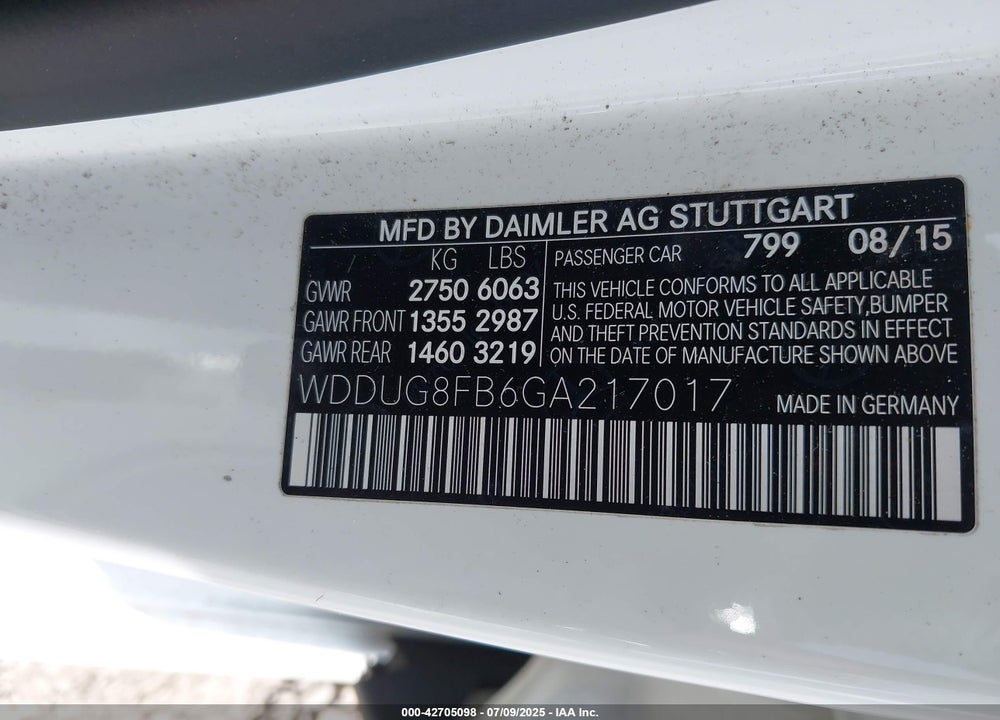 2016 MERCEDES-BENZ S CLASS VIN: WDDUG8FB6GA217017