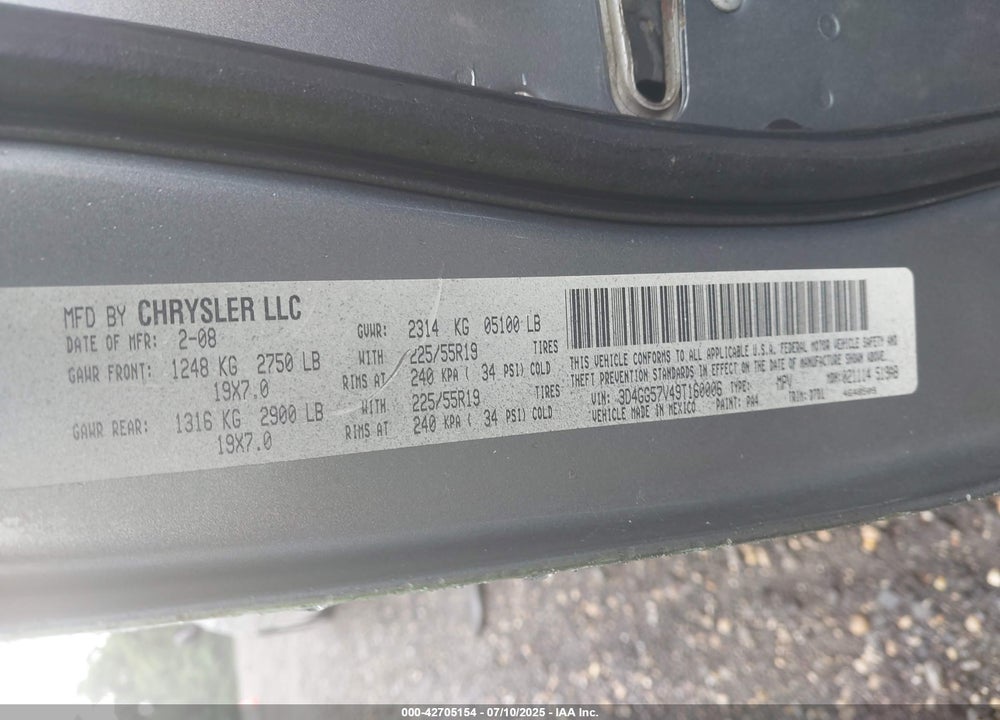 2009 DODGE JOURNEY VIN: 3D4GG57V49T160006