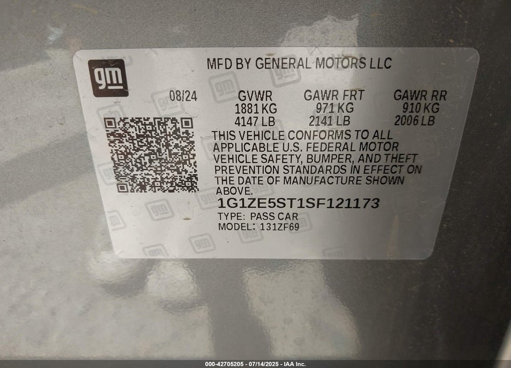 2025 CHEVROLET MALIBU VIN: 1G1ZE5ST1SF121173