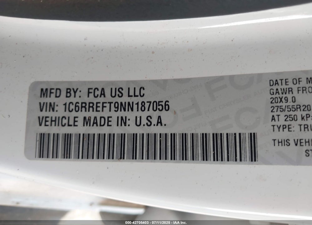2022 RAM 1500 VIN: 1C6RREFT9NN187056