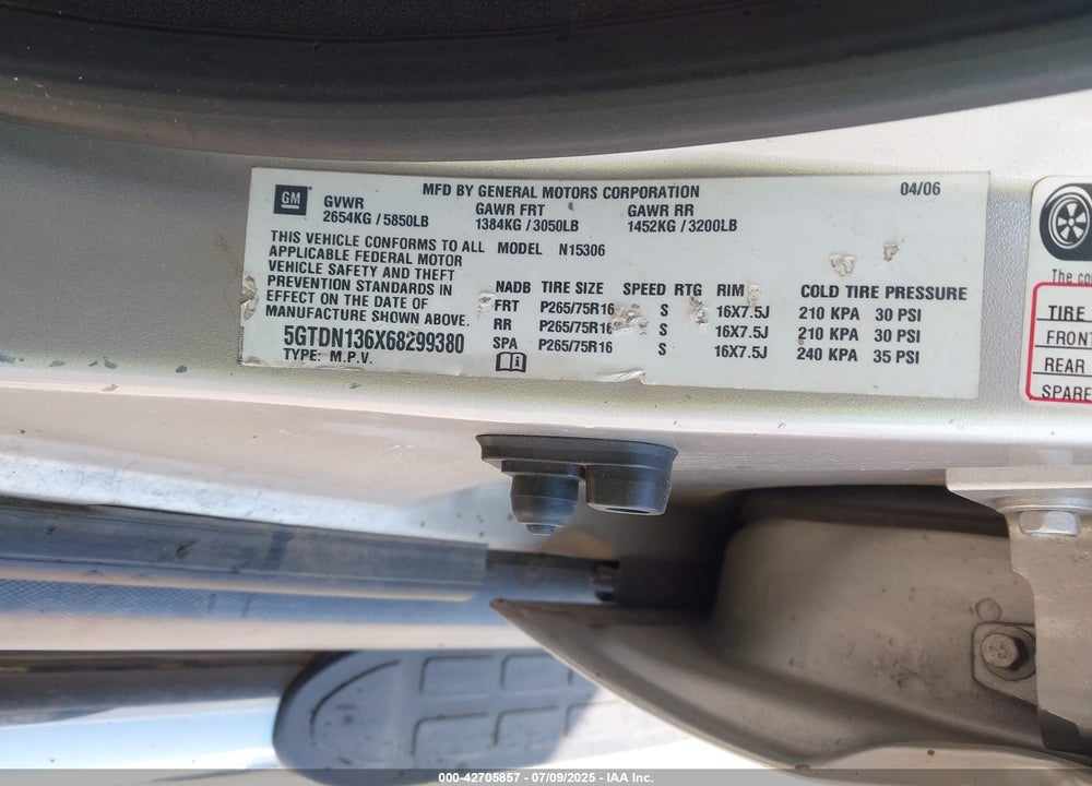 2006 HUMMER H3 SUV VIN: 5GTDN136X68299380