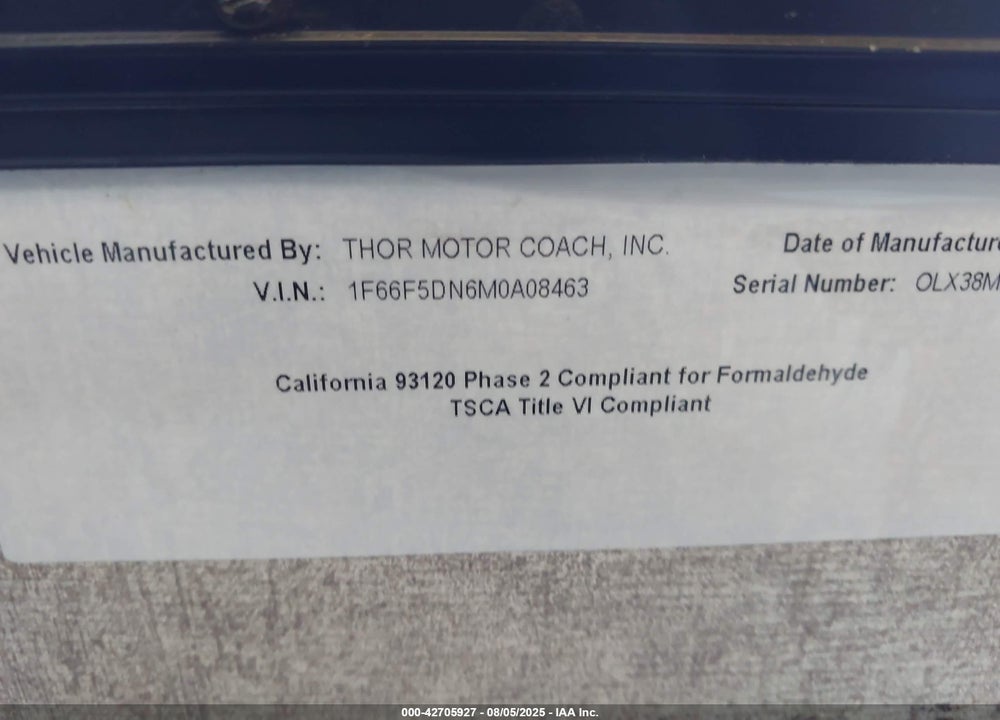 2022 THOR OUTLAW 38M VIN: 1F66F5DN6M0A08463