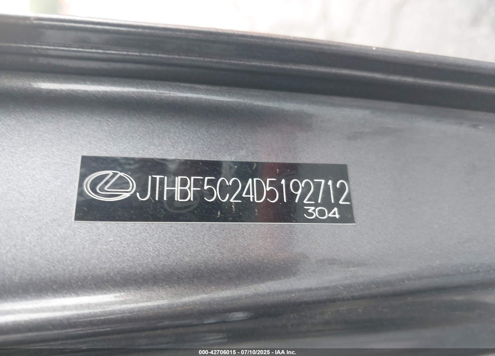 2013 LEXUS IS 250 VIN: JTHBF5C24D5192712