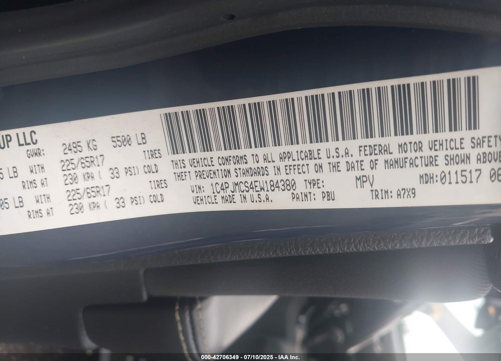 2014 JEEP CHEROKEE VIN: 1C4PJMCS4EW184380